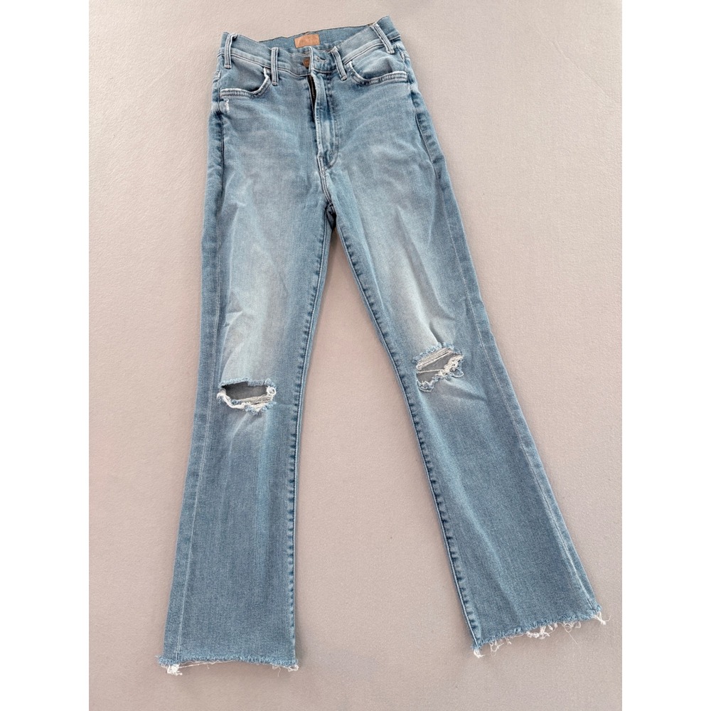 Mother The Hustler Ankle Fray Thrilling Shots Distressed Jeans Light Wash 24